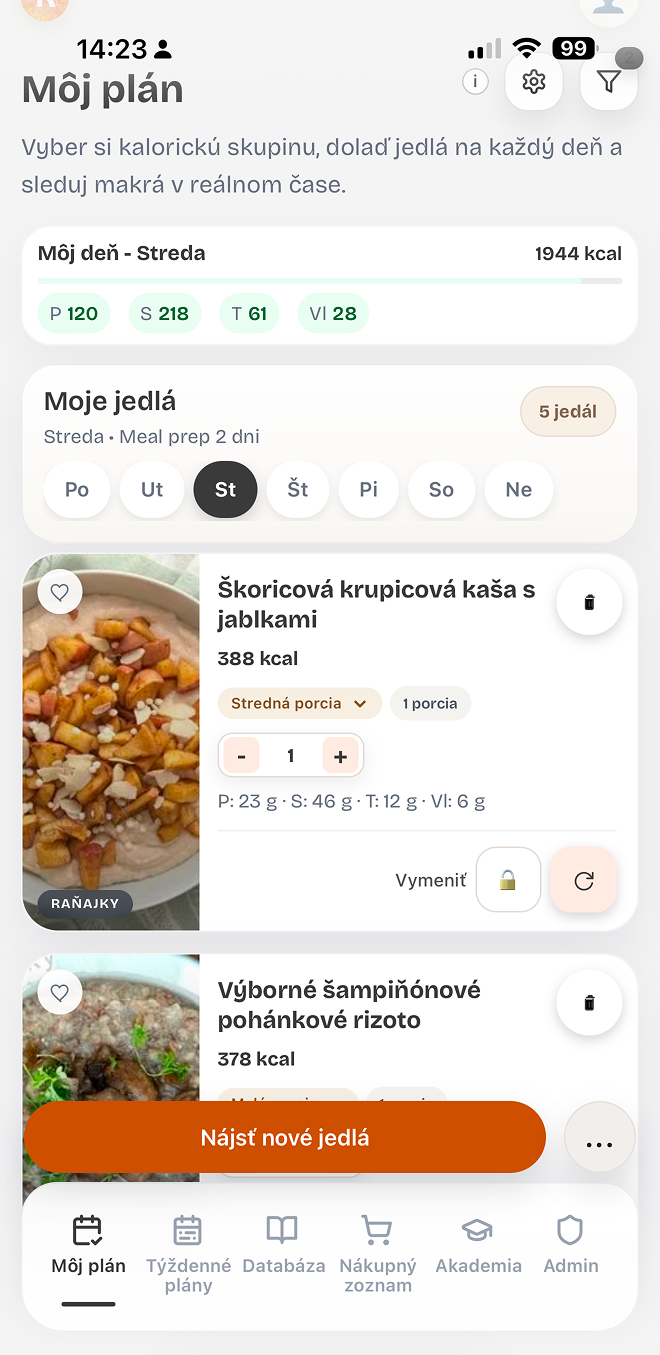 Evenyn krok 1 - vyber jedalnicka